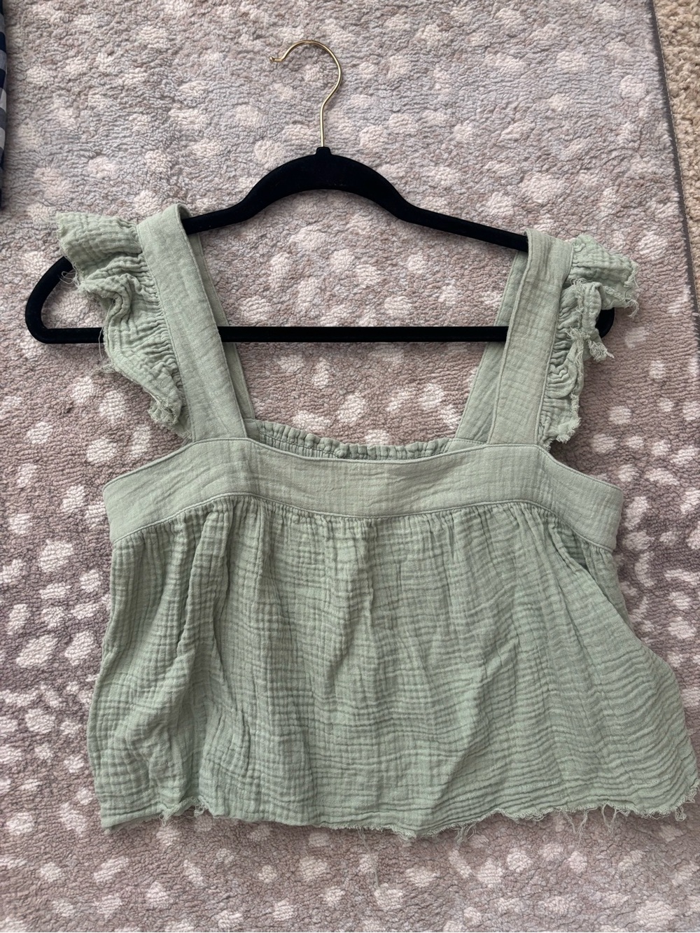 Lizard Thicket Sage Green Ruffle Strap Crop Tank